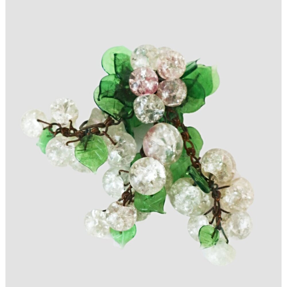 Vintage 1930’s Miriam Haskell Green Glass Beads Leaf Tassel Brooch